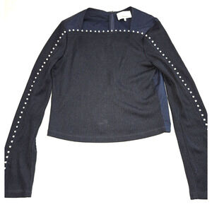 3.1 Phillip Lim Shirt Women's Medium Cropped Long Sleeve Crew Neck Pearls